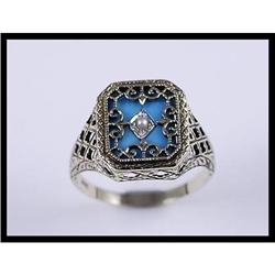 Lovely 9K Yellow Gold Turquoise and Pearl Ring #1607473