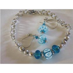 Sterling silver lampwork bead bracelet/earrings#1607928