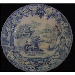 19th C English Davenport Blue Transferware Dish#1608051