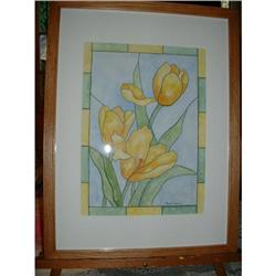 Original Watercolor - Yellow Tulips, Framed #1608235