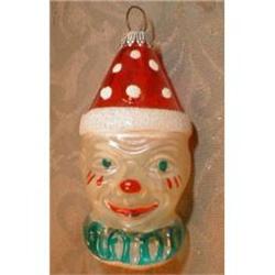 CLOWN Head GLASS Christmas Ornament - VINTAGE #1608552