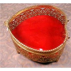 HEART Jewelry BOX Glass & Brass - VINTAGE #1608640