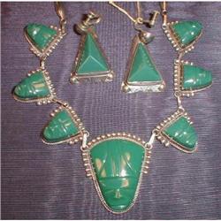 MEXICAN Sterling JADEITE  -Necklace & Earrings-#1608735