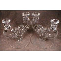 FOSTORIA Heather CANDLEsticks PAIR -Etched- #1608741