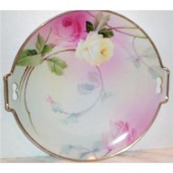 Hand Painted German Rose Handled Cake Plate #1608769