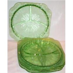 Four Green Adam Depression Glass Grill Plates #1608835
