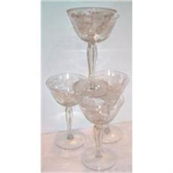 Four Fostoria Floral Etched Crystal Wine #1608941