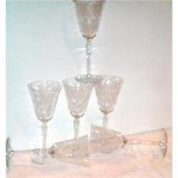 Six Fostoria Floral Etched CrystalWater Goblets#1608942