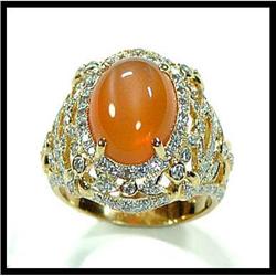 LADYS 18K YELLOW GOLD MOON STONE DIAMOND RING #1609050