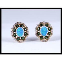 18K Yellow Gold Opal Diamond Earrings #1609102