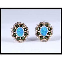 18K Yellow Gold Opal Diamond Earrings #1609102