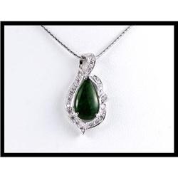 RICH 18K WHITE GOLD JADE AND DIAMOND PENDANT #1609181