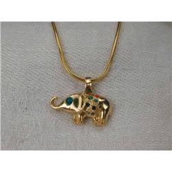 14K YG Enamel Elephant Emerald Pendant Slide #1609644