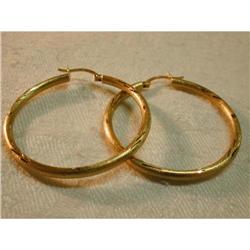 14K YG Tube Diamond Cut Hoop Earrings Hoops #1609649