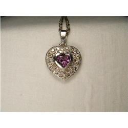 Estate 14K WG Diamond Amethyst Heart Pendant #1609659