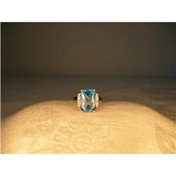 Estate 14K WG Gold Blue Topaz Diamond Ring #1609661