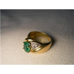 Estate 14K YG Gold Emerald Diamond Band Ring #1609669