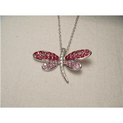 14K WG Sapphire Ruby Diamond Dragonfly Necklace#1609670