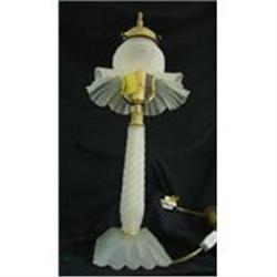 Lamp Table Satin Glass w/ Shade, Rewired, Early#1609888