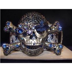 Swarovski Crystal Blue Pirate Belt Skull Buckle#1610060