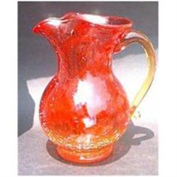 Crackle Glass Amberina Pitcher - Hammond Glass #1610650