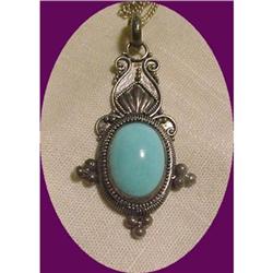 Art Nouveau Turquoise & Sterling Pendant #1610679