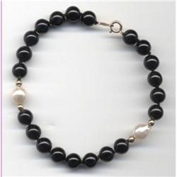 14K Gold Pearl & Black Coral Bracelet  #1610687