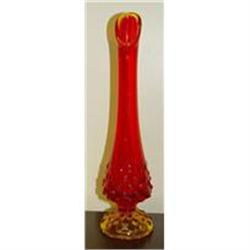 Fenton Art Glass Hobnail Bud Vase Amber to Red #1611072