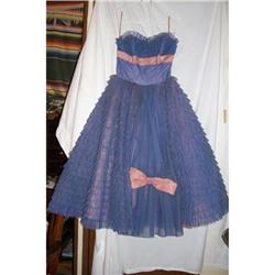 Vintage 1948 Blue & Pink Ruffle Prom Dress #1618759