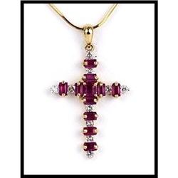 SIMPLE 18K YELLOW GOLD RUBY AND DIAMOND CROSS #1618997