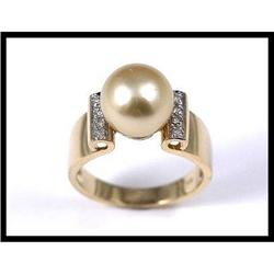 Sophisticated 14K Yellow Gold Pearl and Diamond#1619002