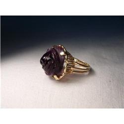 Estate 14K YG Floral Carved Amethyst Rose Ring #1619108