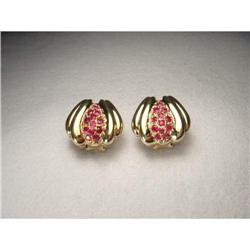 Estate 14K YG Yellow Gold Pave Ruby Earrings #1619112