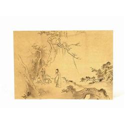 Old Japanese Brush Painting w Scholar  #1619214