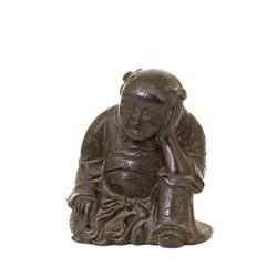 19C Japanese Bronze Resting Boy Figurine #1619218