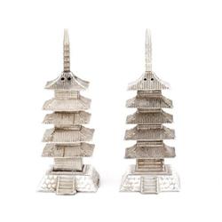 Old Japanese Sterling Silver Salt Pepper Pagoda#1619236