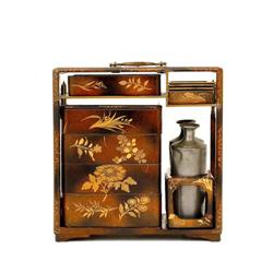 Old Japanese Makie Lacquer Sake Chest Box Set  #1619239