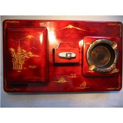 vintage handpaint lacquered Japan lighter set! #1619282