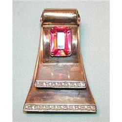 De Rosa Gold over Sterling Fur Clip Red Stone #1619427