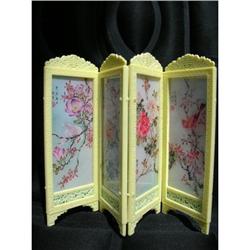 Stamped & Signed 4-Panel Floral Japanese Screen#1619588