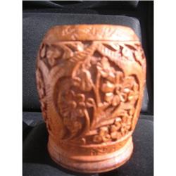 CARVED  WOODEN ARTIST PAINT-BRUSH HOLDER OLD #1619610