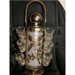 FROSTED DECORATIVE LIQUEUR FLASK/BOTTLE  & 6 #1619613