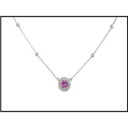 18K WHITE GOLD PINK SAPPHIRE DIAMOND NECKLANCE #1641461