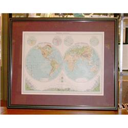 Antique Map World Color Physical 1890's #1641510