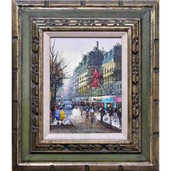 ORIG OIL PAINTING PARIS MOULIN ROUGE #1641718