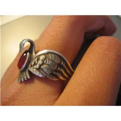Arts & Crafts Silver Carved Bird Ring #1641722