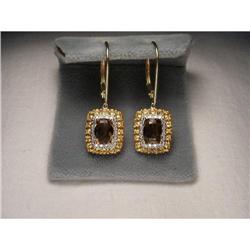 14K YG Smokey Topaz Diamond Citrine Earrings #1641884