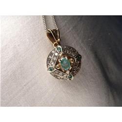 18K Pink Gold Rose Cut Diamond Emerald Pendant #1641897