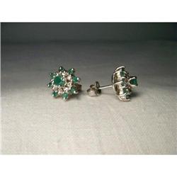 14K WG Diamond Emerald Floral Stud Earrings #1641917