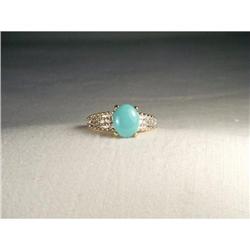 Estate 14K 2-Tone Gold Diamond Turquoise Ring #1641922